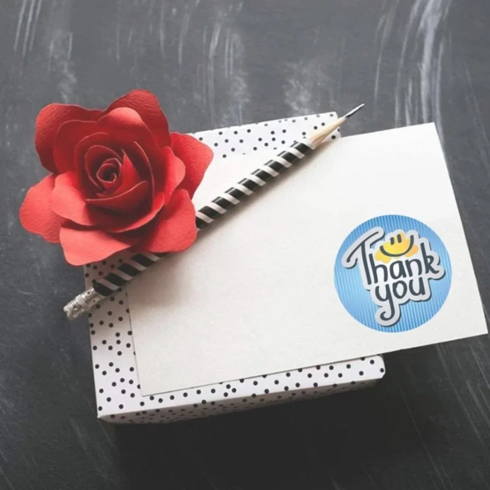200 THANK YOU Stickers Blue Smiley 1